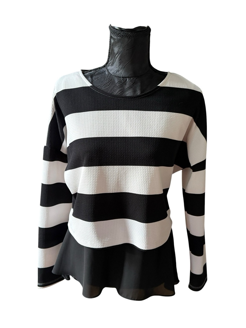 Bar III Black White Striped Peplum Top Small